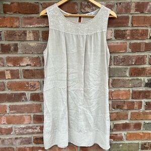 Blue Orchid Sleeveless 100% Linen Shift Sheath Dress Small Sequins Beige Beachy